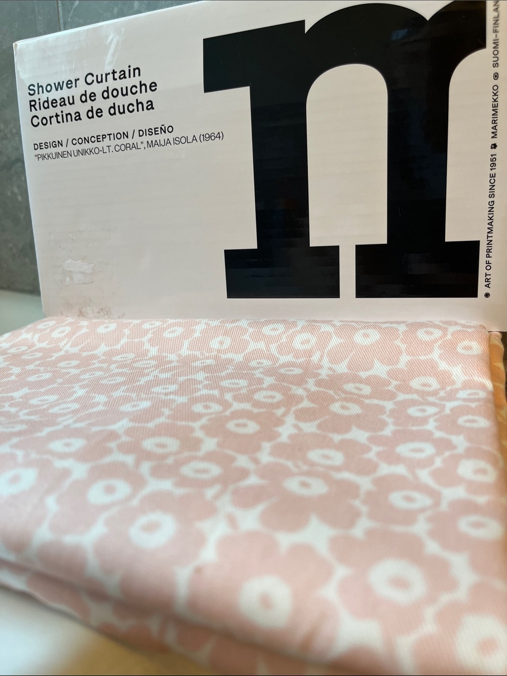 Marimekko Pikkuinen Unikko Shower Curtain Pale Pink Floral NWT